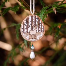 Load image into Gallery viewer, Winter Stag & Birch Trees - Small Wooden Ornament