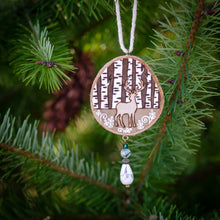 Load image into Gallery viewer, Winter Stag & Birch Trees - Small Wooden Ornament