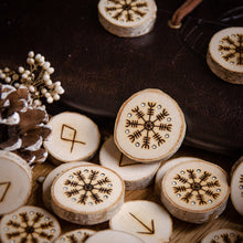 Load image into Gallery viewer, Aegishjalmur Snowflakes - Illustrated Wooden Rune Set