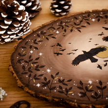 Load image into Gallery viewer, 'Omen' - Ravens in the Night Sky - Original Wood Slice Art