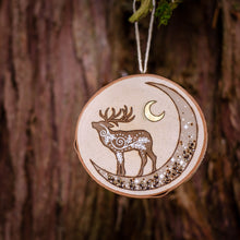 Load image into Gallery viewer, Dreamy Deer & Crescent Moon - Large Wooden Hanging Ornament