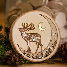 Load image into Gallery viewer, Dreamy Deer & Crescent Moon - Large Wooden Hanging Ornament