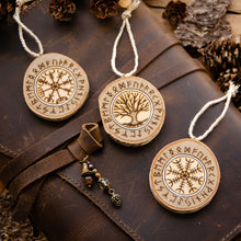 Load image into Gallery viewer, Yggdrasil / Aegishjalmur / Vegvísir - Small Wooden Ornament