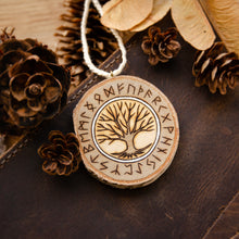 Load image into Gallery viewer, Yggdrasil / Aegishjalmur / Vegvísir - Small Wooden Ornament