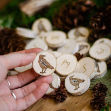 Load image into Gallery viewer, Odin's Ravens - Illustrated Wooden Rune Set
