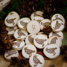 Load image into Gallery viewer, Odin's Ravens - Illustrated Wooden Rune Set
