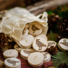 Load image into Gallery viewer, Odin's Ravens - Illustrated Wooden Rune Set