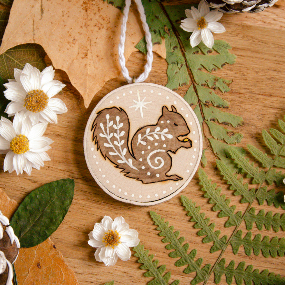 Winter Squirrel - Small Wooden Ornament