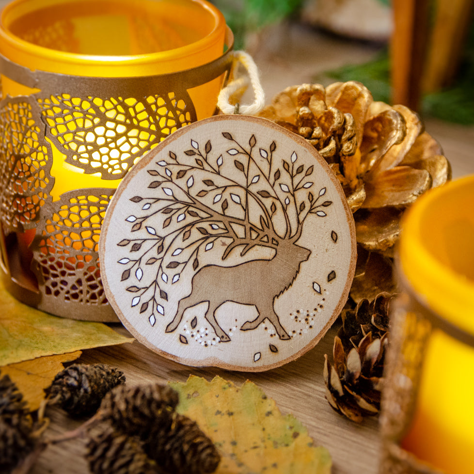 Wandering Elk With Autumn Leaves - Medium Wooden Ornament