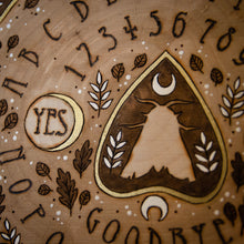 Load image into Gallery viewer, &quot;Beyond the Night&quot;- Moth &amp; Moons Ouija Board - Original Wood Slice Art
