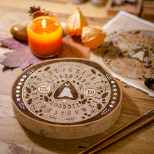 Load image into Gallery viewer, &quot;Beyond the Night&quot;- Moth &amp; Moons Ouija Board - Original Wood Slice Art
