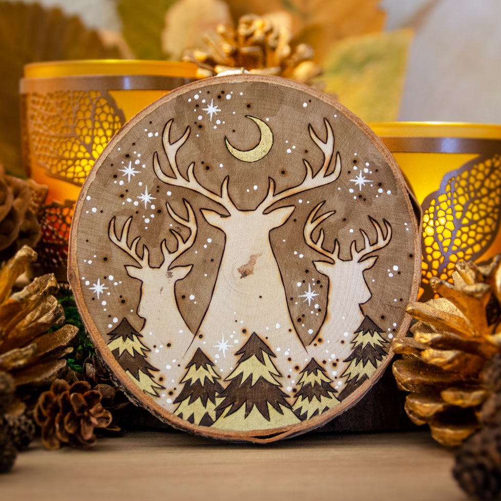 Stags Watching Over The Woods - Large Wooden Hanging Ornament