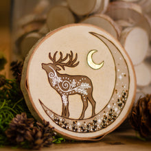 Load image into Gallery viewer, Dreamy Deer &amp; Crescent Moon - Large Wooden Hanging Ornament
