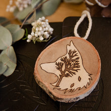 Load image into Gallery viewer, Wolf &amp; Tree - Small Wooden Ornament

