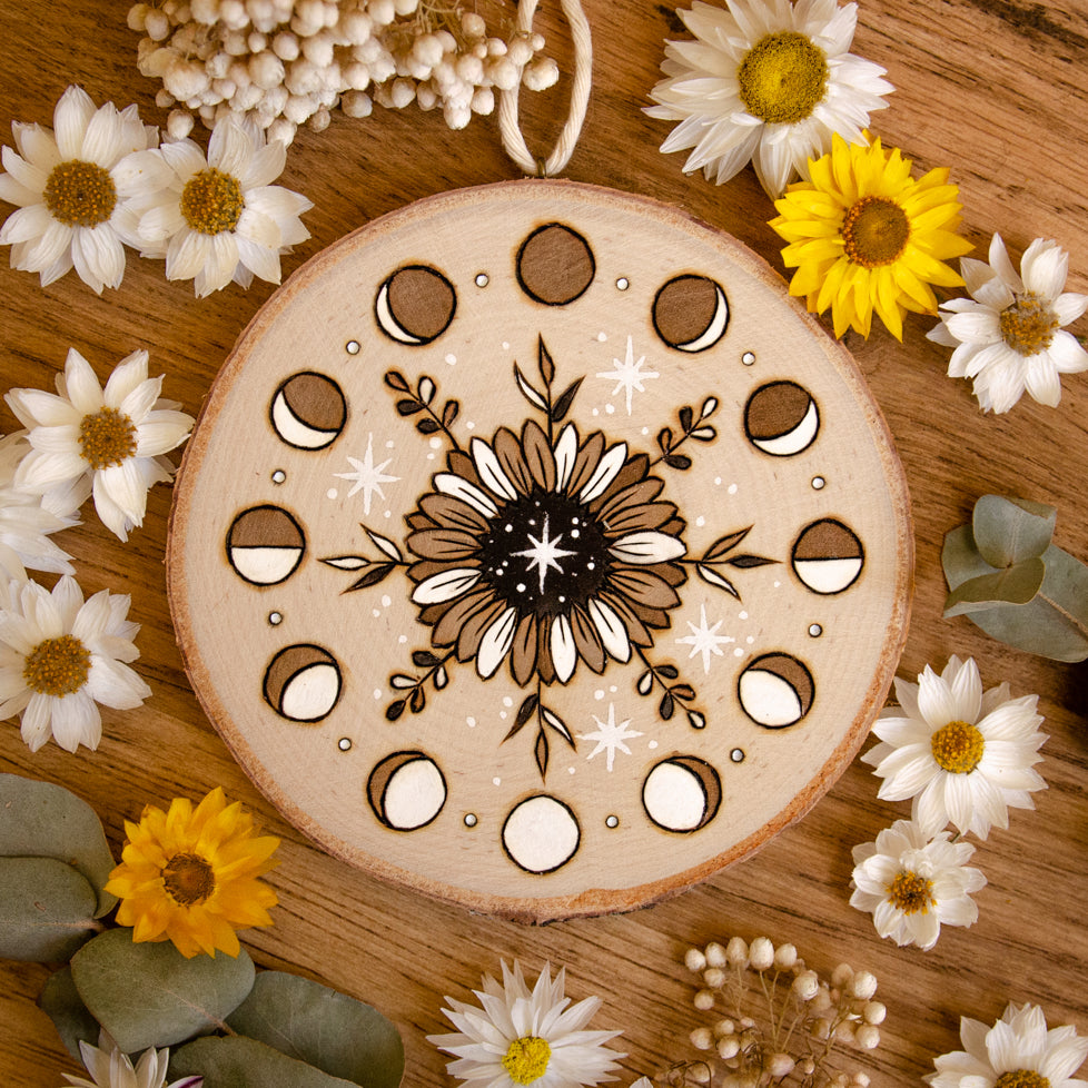 Summer Sunflower Moon - Large Wooden Hanging Ornament