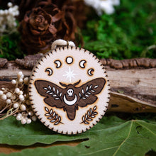 Load image into Gallery viewer, Hawkmoth &amp; Moon - Small Wooden Ornament
