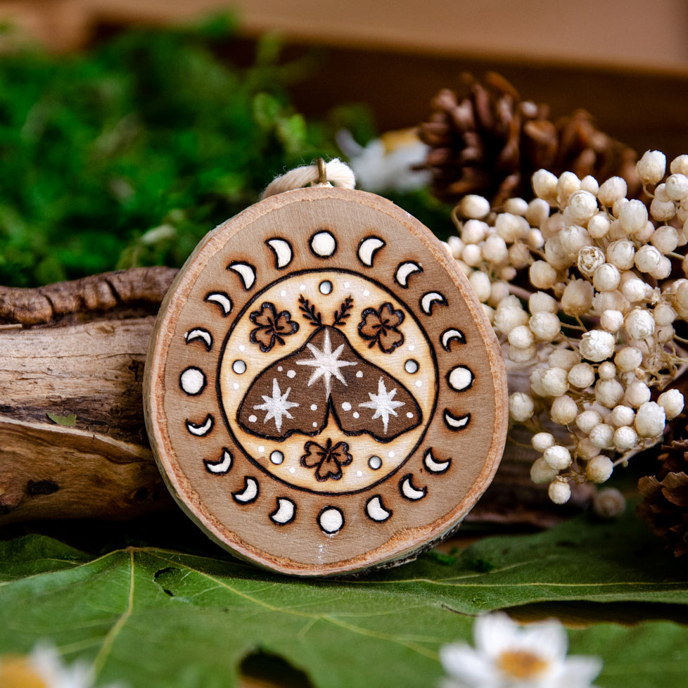 Moth & Clover Lucky Charm - Small Wooden Ornament