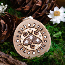 Load image into Gallery viewer, Moth &amp; Clover Lucky Charm - Small Wooden Ornament
