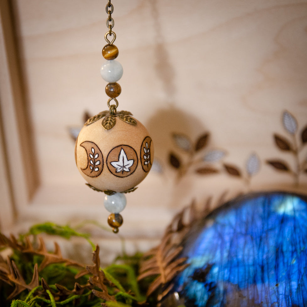 Moon Cycle & Gemstones - Wooden Pendulum