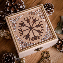 Load image into Gallery viewer, Vegvísir Norse Talisman - Wooden Box
